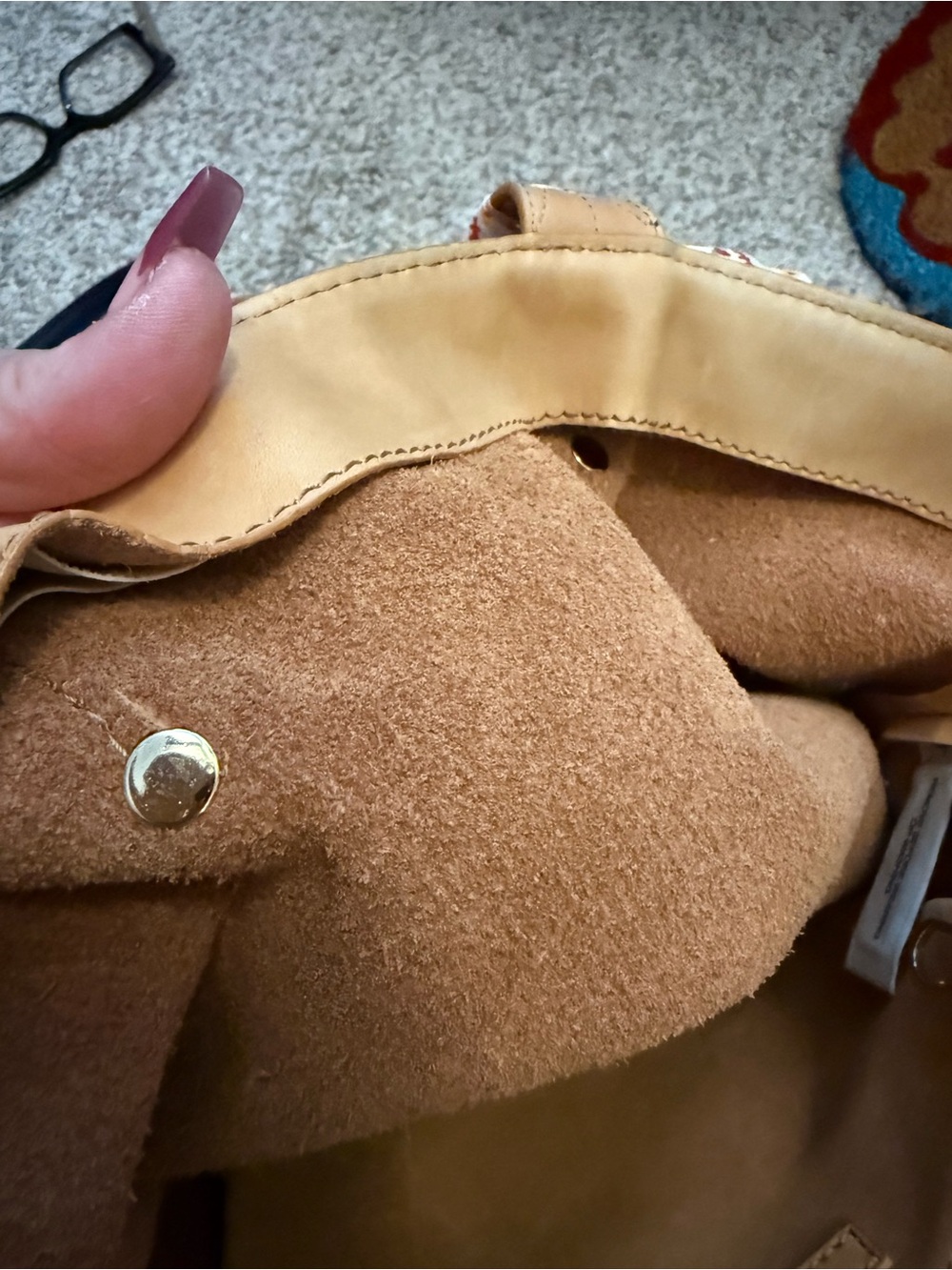 Vintage ANN TAYLOR Tan Leather Tote Bag with Tassel Charm - Picture 8 of 10